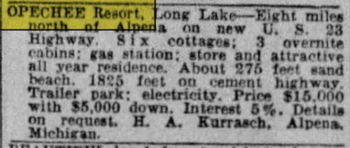 Opechee Motel (Opechee Resort, Opechees) - Mar 1940 Ad (newer photo)